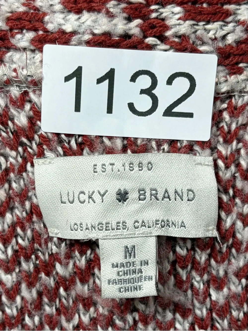 Lucky Brand Red and Cream Marled Open-Front Cardigan Sweater (M)